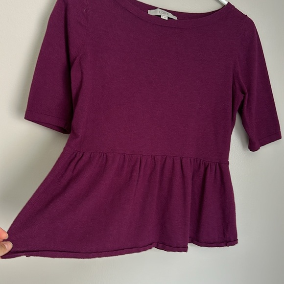Loft purple loose fit mid sleeve peplum top - Picture 3 of 4